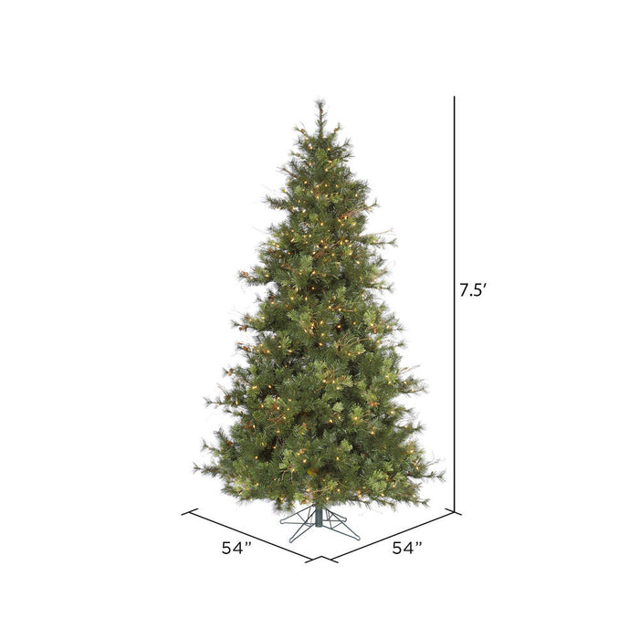 7'6"Hx54"W Slim Mixed Country Artificial Christmas Tree w/Pinecone & Grapevine, LED Pre-Lit -Green/Brown - A801671LED
