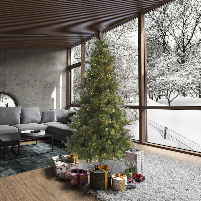 7'6"Hx54"W Slim Mixed Country Artificial Christmas Tree w/Pinecone & Grapevine, LED Pre-Lit -Green/Brown - A801671LED