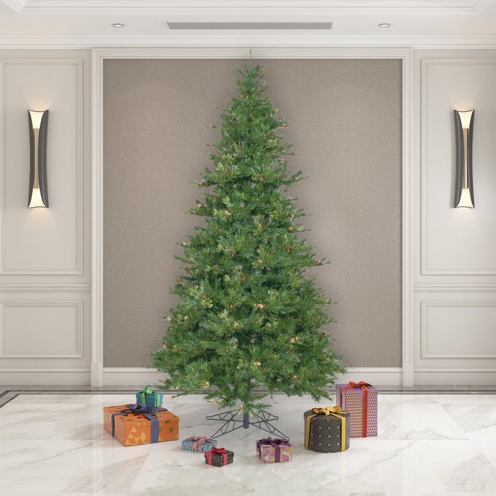 9'Hx61"W Slim Mixed Country Artificial Christmas Tree w/Pinecone & Grapevine, Unlit -Green/Brown - A801680