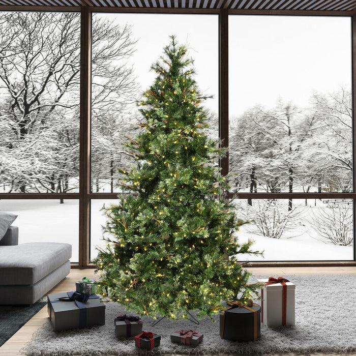 9'Hx61"W Slim Mixed Country Artificial Christmas Tree w/Pinecone & Grapevine, LED Pre-Lit -Green/Brown - A801681LED