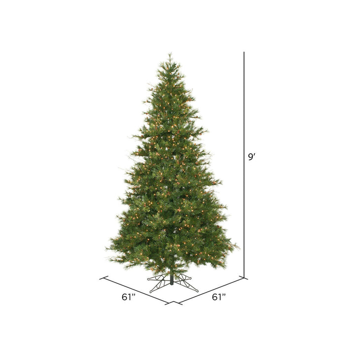 9'Hx61"W Slim Mixed Country Artificial Christmas Tree w/Pinecone & Grapevine, LED Pre-Lit -Green/Brown - A801681LED
