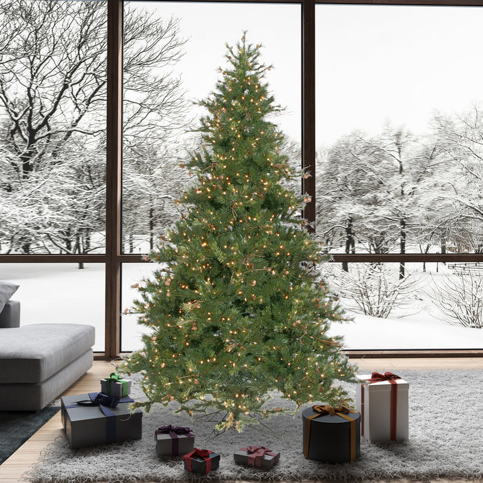 9'Hx61"W Mixed Country Artificial Christmas Tree w/Pinecone & Grapevine, LED Pre-Lit -Green/Brown - A801684LED