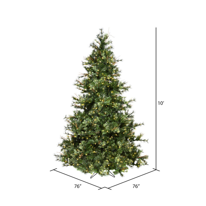 12'Hx76"W Mixed Country Artificial Christmas Tree w/Pinecone & Grapevine, LED Pre-Lit -Green/Brown - A801686LED