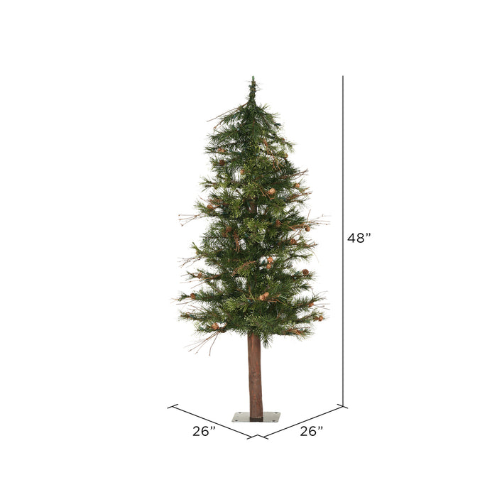 4'Hx26"W Mixed Country Artificial Alpine Tree w/Pinecone & Grapevine, Unlit -Green/Brown - A801940