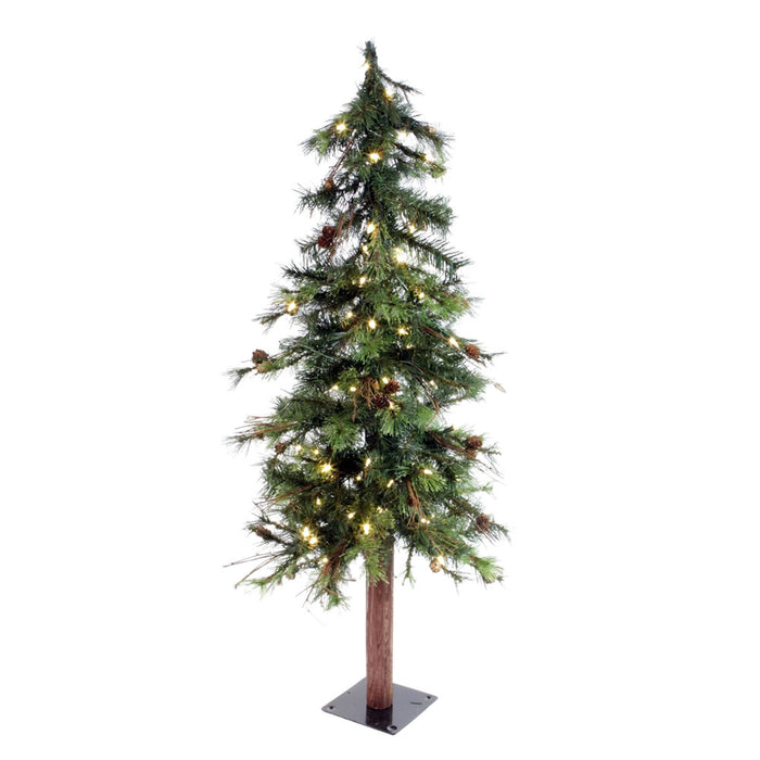 5'Hx30"W Mixed Country Artificial Alpine Tree w/Pinecone & Grapevine, LED Pre-Lit -Green/Brown - A801951LED