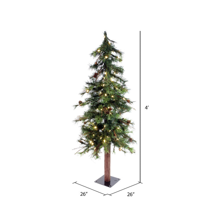 4'Hx26"W Mixed Country Artificial Alpine Tree w/Pinecone & Grapevine, LED Pre-Lit -Green/Brown - A801941LED