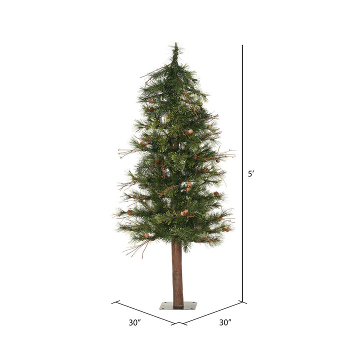 5'Hx30"W Mixed Country Artificial Alpine Tree w/Pinecone & Grapevine, Unlit -Green/Brown - A801950