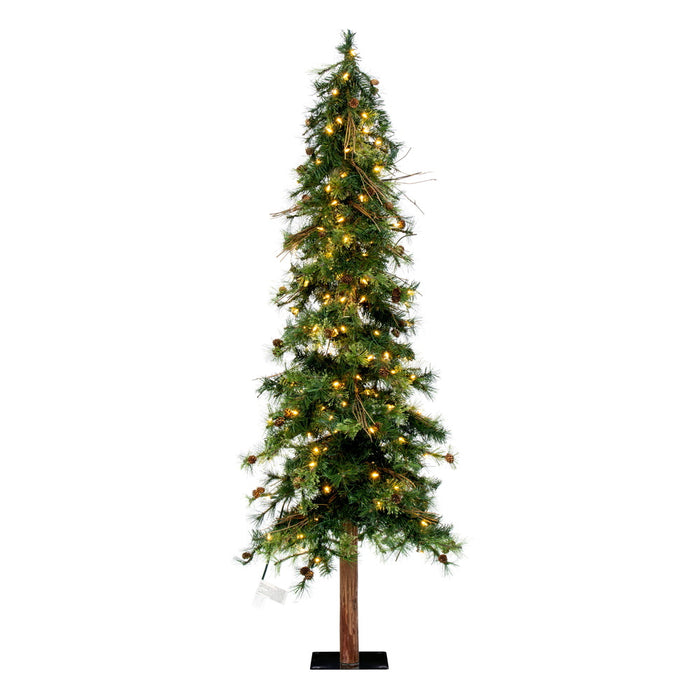 6'Hx36"W Mixed Country Artificial Alpine Tree w/Pinecone & Grapevine, LED Pre-Lit -Green/Brown - A801961LED