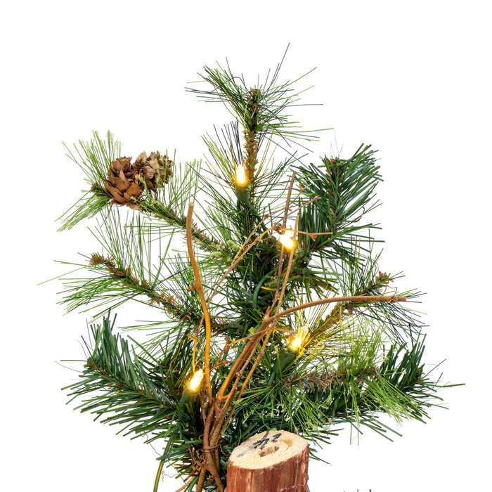 6'Hx36"W Mixed Country Artificial Alpine Tree w/Pinecone & Grapevine, LED Pre-Lit -Green/Brown - A801961LED