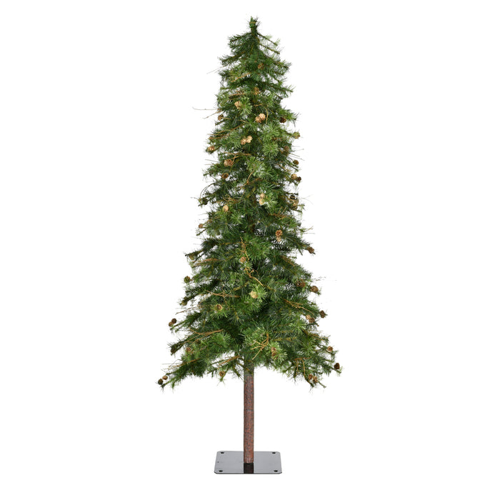 7'Hx44"W Mixed Country Artificial Alpine Tree w/Pinecone & Grapevine, Unlit -Green/Brown - A801970