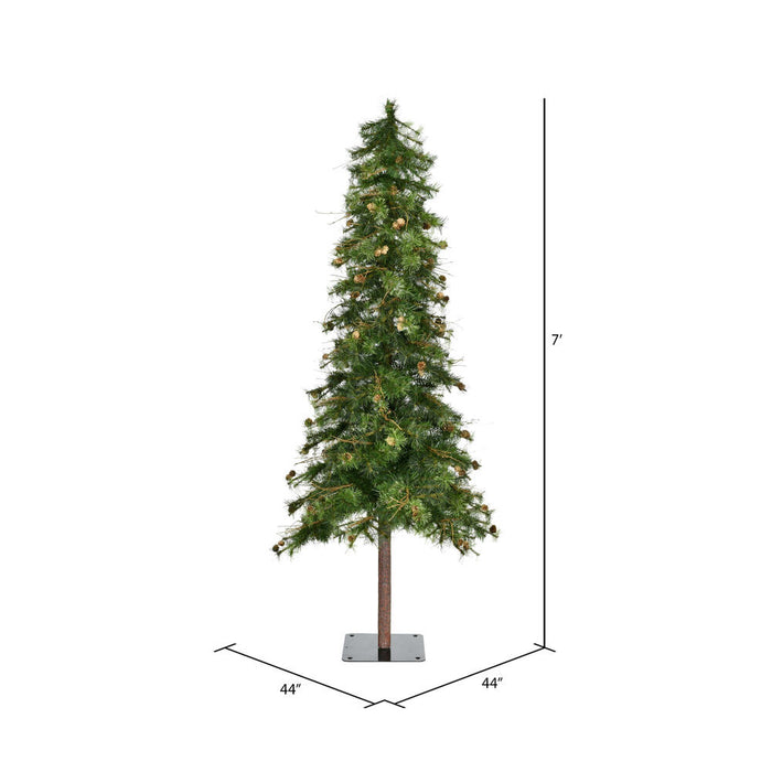 7'Hx44"W Mixed Country Artificial Alpine Tree w/Pinecone & Grapevine, Unlit -Green/Brown - A801970