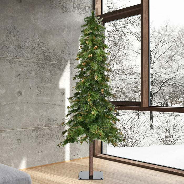 7'Hx44"W Mixed Country Artificial Alpine Tree w/Pinecone & Grapevine, Unlit -Green/Brown - A801970