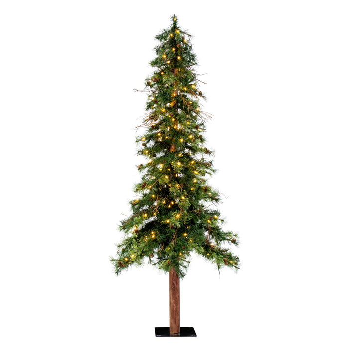 7'Hx44"W Mixed Country Artificial Alpine Tree w/Pinecone & Grapevine, LED Pre-Lit -Green/Brown - A801971LED