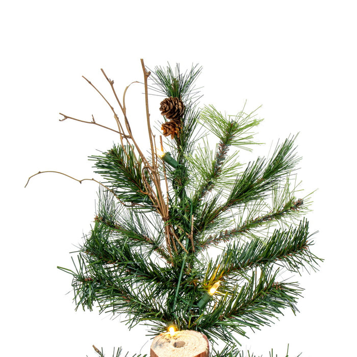 7'Hx44"W Mixed Country Artificial Alpine Tree w/Pinecone & Grapevine, LED Pre-Lit -Green/Brown - A801971LED