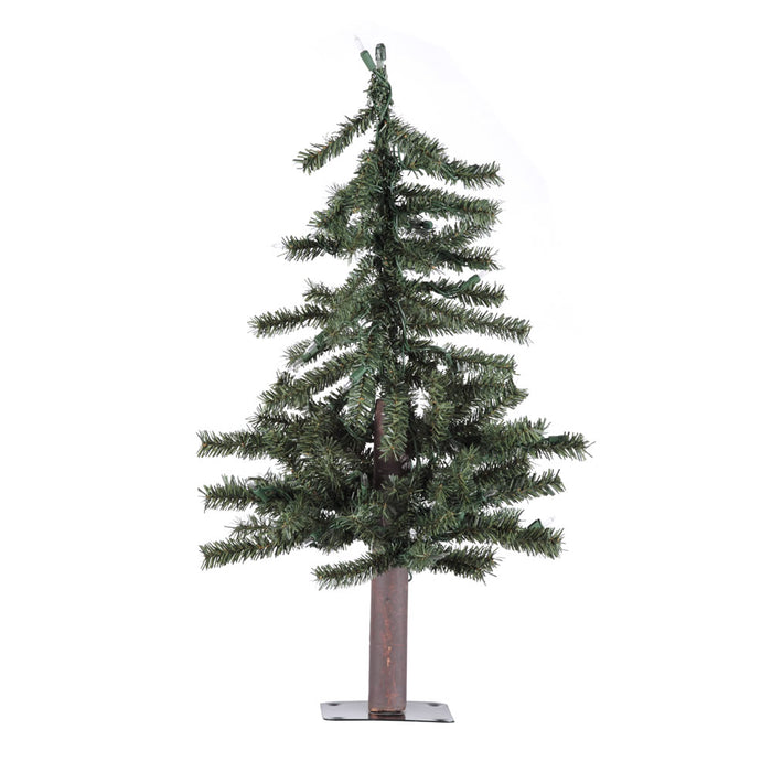 2'Hx16.5"W Natural Trunk Alpine Artificial Christmas Tree, Unlit -Green - A805120