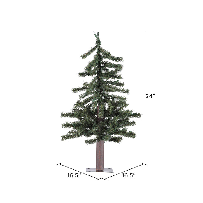 2'Hx16.5"W Natural Trunk Alpine Artificial Christmas Tree, Unlit -Green - A805120