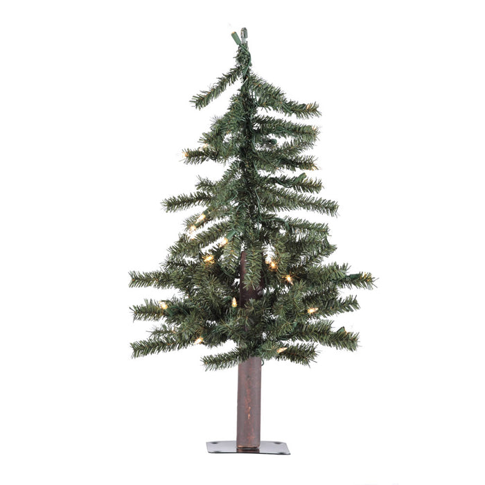 2'Hx16.5"W Natural Trunk Alpine Artificial Christmas Tree, LED Pre-Lit -Green - A805121LED