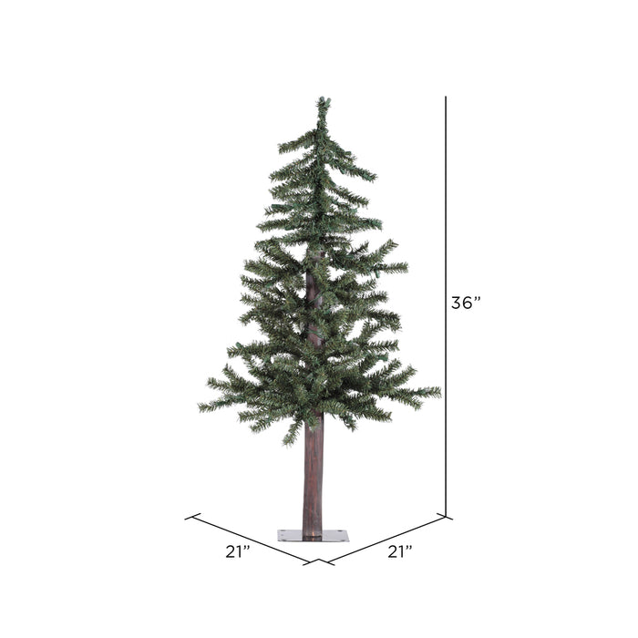 3'Hx21"W Natural Trunk Alpine Artificial Christmas Tree, Unlit -Green - A805130