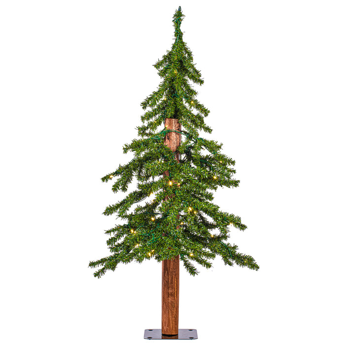 3'Hx21"W Natural Trunk Alpine Artificial Christmas Tree, Micro LED Pre-Lit (Multi-Mode) -Green - A805131LEDCC