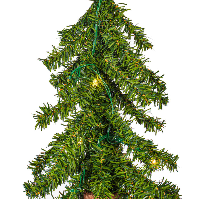 3'Hx21"W Natural Trunk Alpine Artificial Christmas Tree, Micro LED Pre-Lit (Multi-Mode) -Green - A805131LEDCC