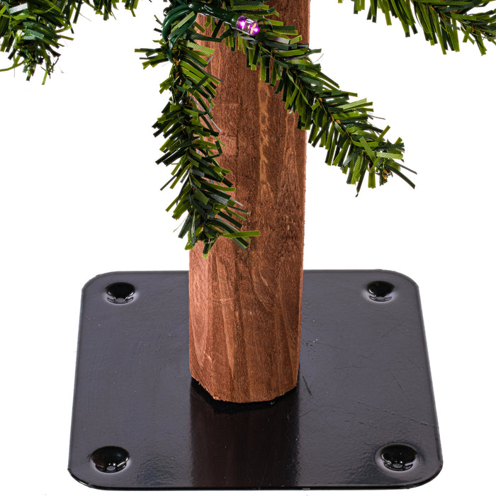 4'Hx25.5"W Natural Trunk Alpine Artificial Christmas Tree, Micro LED Pre-Lit (Multi-Mode) -Green - A805141LEDCC