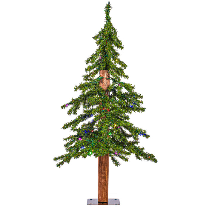 4'Hx25.5"W Natural Trunk Alpine Artificial Christmas Tree, Micro LED Pre-Lit (Multi-Mode) -Green - A805141LEDCC