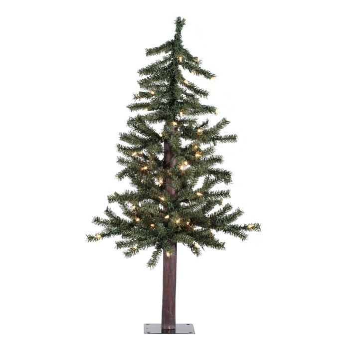 3'Hx21"W Natural Trunk Alpine Artificial Christmas Tree, LED Pre-Lit -Green - A805131LED