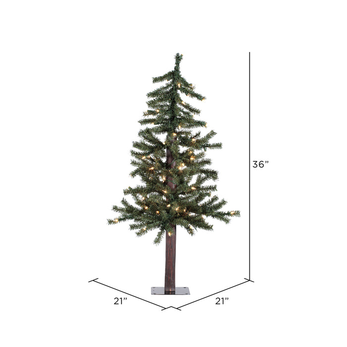 3'Hx21"W Natural Trunk Alpine Artificial Christmas Tree, LED Pre-Lit -Green - A805131LED