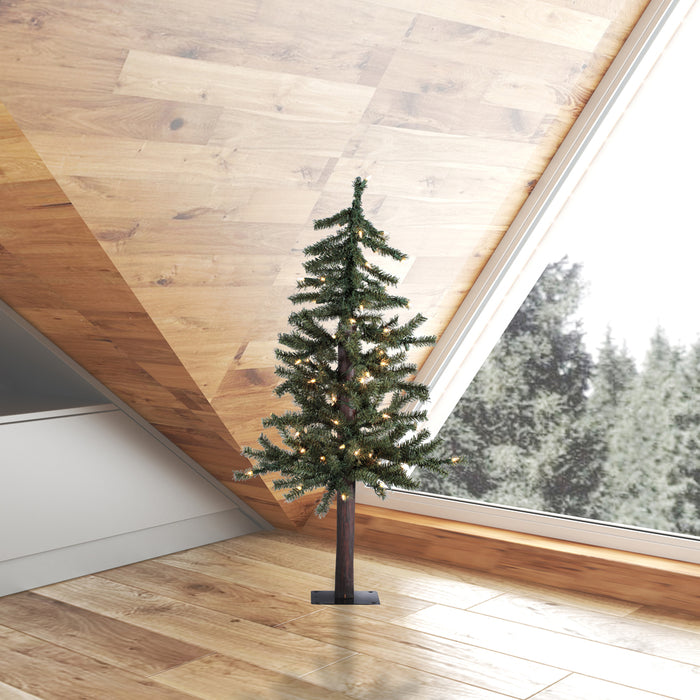 3'Hx21"W Natural Trunk Alpine Artificial Christmas Tree, LED Pre-Lit -Green - A805131LED