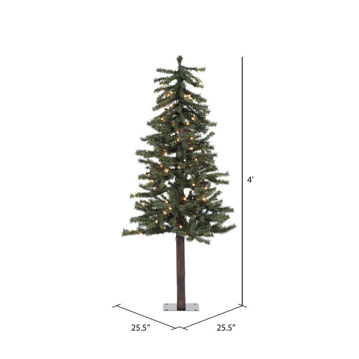 4'Hx25.5"W Natural Trunk Alpine Artificial Christmas Tree, LED Pre-Lit -Green - A805141LED