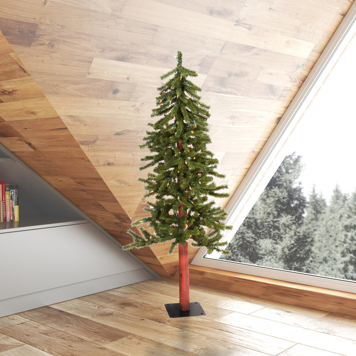 4'Hx25.5"W Natural Trunk Alpine Artificial Christmas Tree, LED Pre-Lit -Green - A805141LED