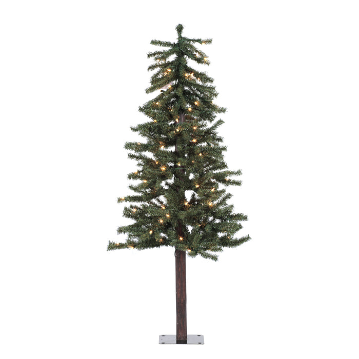 4'Hx25.5"W Natural Trunk Alpine Artificial Christmas Tree, LED Pre-Lit -Green - A805141LED