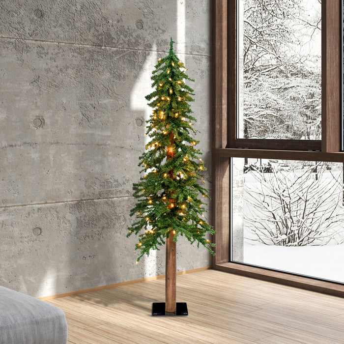 5'Hx28"W Natural Trunk Alpine Artificial Christmas Tree, LED Pre-Lit -Green - A805151LED