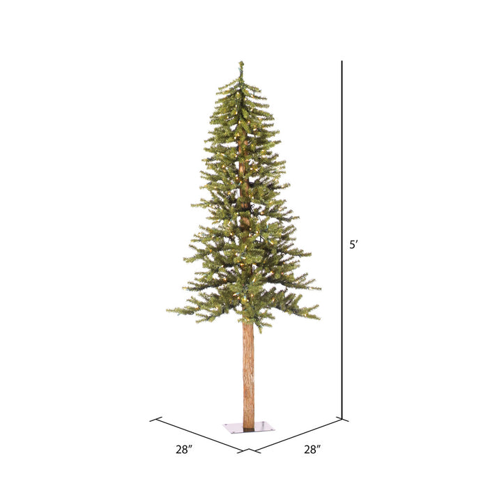 5'Hx28"W Natural Trunk Alpine Artificial Christmas Tree, LED Pre-Lit -Green - A805151LED