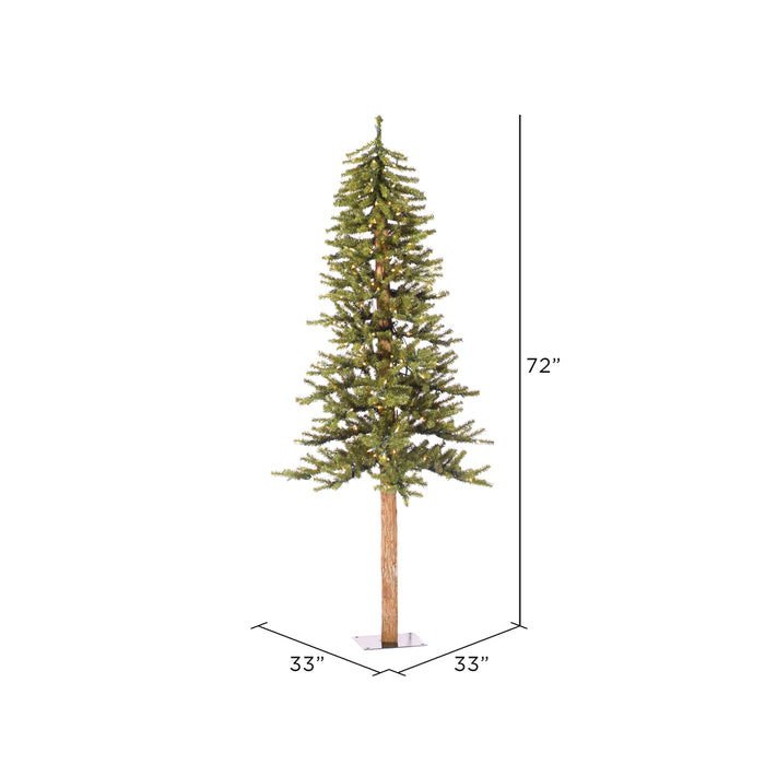 6'Hx33"W Natural Trunk Alpine Artificial Christmas Tree, Micro LED Pre-Lit (Multi-Mode) -Green - A805161LEDCC