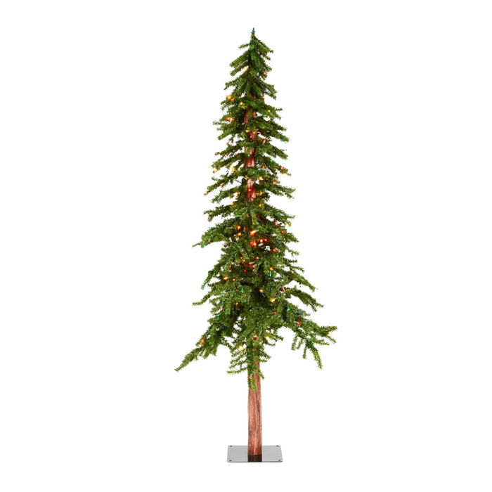 7'Hx44"W Natural Trunk Alpine Artificial Christmas Tree, Micro LED Pre-Lit (Multi-Mode) -Green - A805171LEDCC