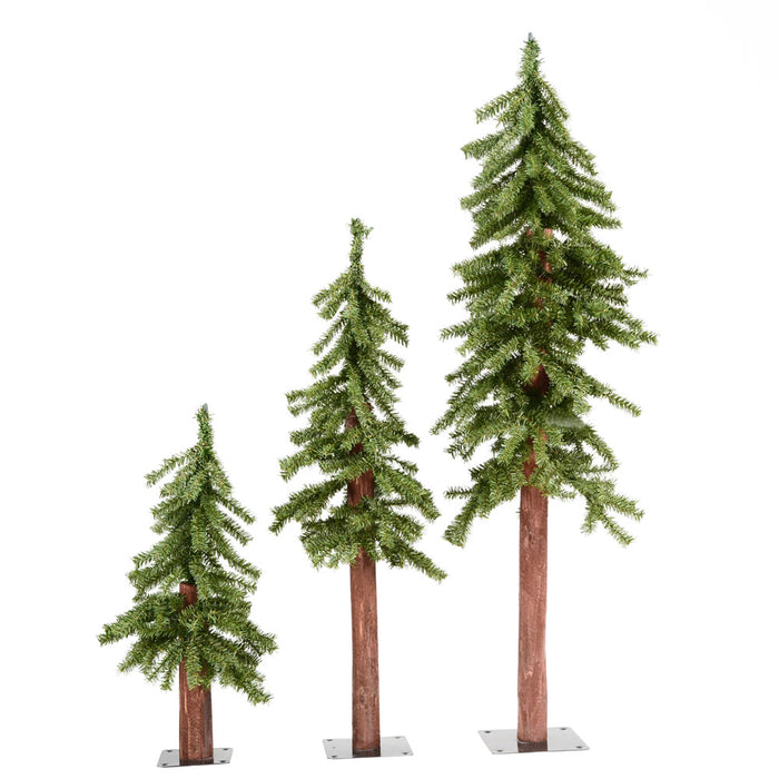 4'Hx25"W Set Of Natural Trunk Alpine Artificial Christmas Trees, Unlit -Green - A805180