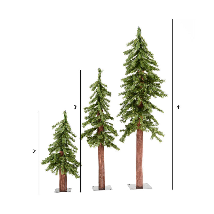 4'Hx25"W Set Of Natural Trunk Alpine Artificial Christmas Trees, Unlit -Green - A805180