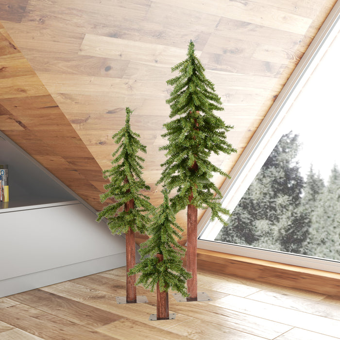 4'Hx25"W Set Of Natural Trunk Alpine Artificial Christmas Trees, Unlit -Green - A805180