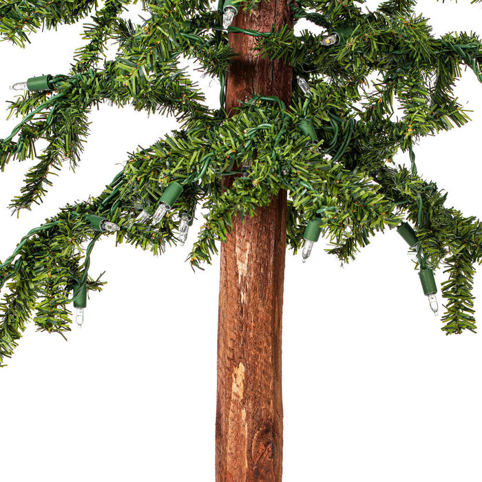 4'Hx25"W Set Of Natural Trunk Alpine Artificial Christmas Trees, LED Pre-Lit -Green - A805181LED