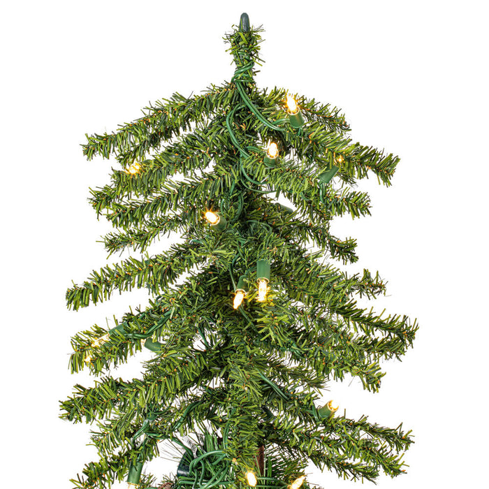 4'Hx25"W Set Of Natural Trunk Alpine Artificial Christmas Trees, LED Pre-Lit -Green - A805181LED