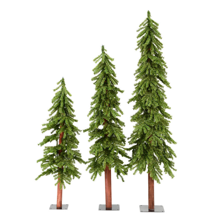 6'Hx33"W Set Of Natural Trunk Alpine Artificial Christmas Trees, Unlit -Green - A805183