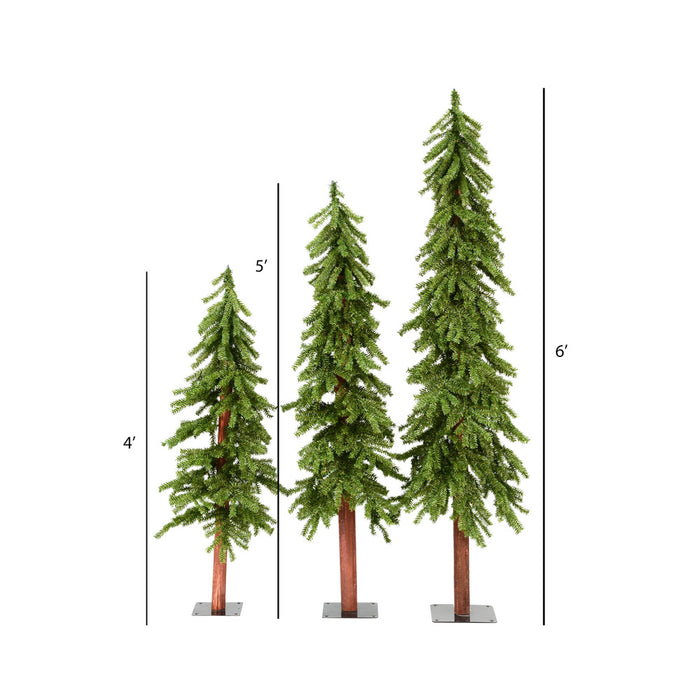 6'Hx33"W Set Of Natural Trunk Alpine Artificial Christmas Trees, Unlit -Green - A805183
