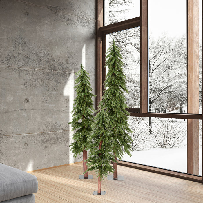 6'Hx33"W Set Of Natural Trunk Alpine Artificial Christmas Trees, Unlit -Green - A805183