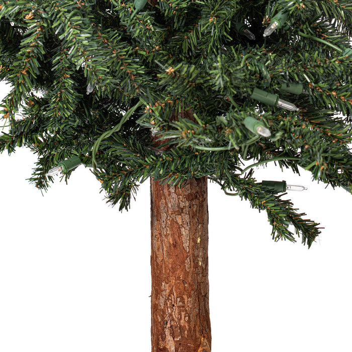 6'Hx33"W Set Of Natural Trunk Alpine Artificial Christmas Trees, LED Pre-Lit -Green - A805184LED