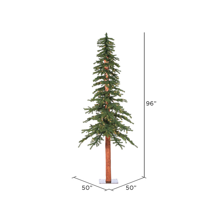 8'Hx50"W Natural Trunk Alpine Artificial Christmas Tree, LED Pre-Lit -Green - A805191LED