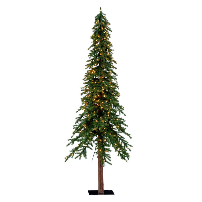8'Hx50"W Natural Trunk Alpine Artificial Christmas Tree, LED Pre-Lit -Green - A805191LED