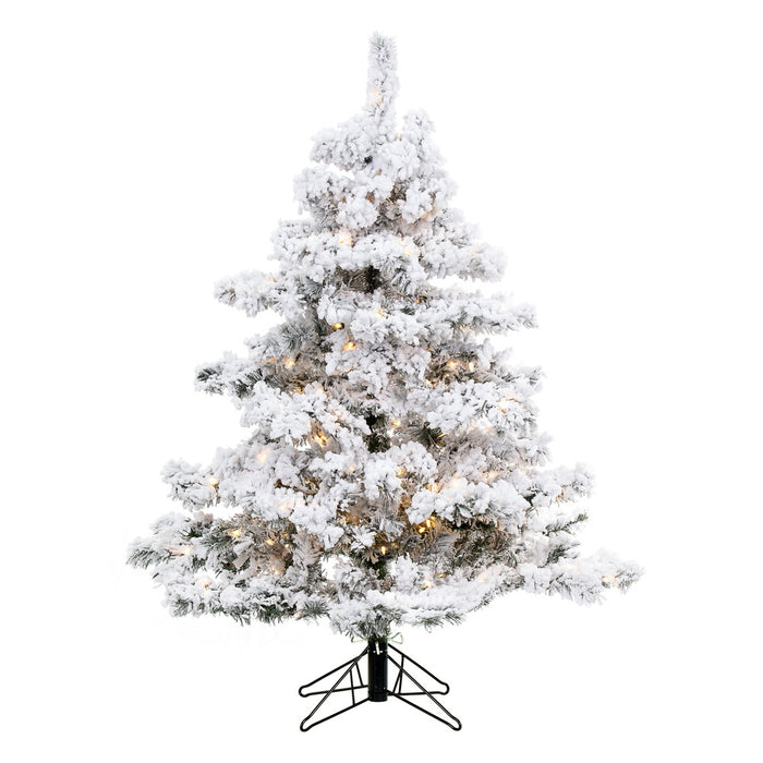 4'6"Hx44"W Flocked Alaskan Pine Artificial Christmas Tree, LED Pre-Lit -White - A806346LED