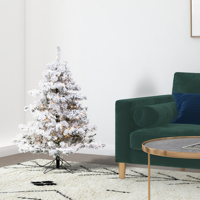 4'6"Hx44"W Flocked Alaskan Pine Artificial Christmas Tree, LED Pre-Lit -White - A806346LED
