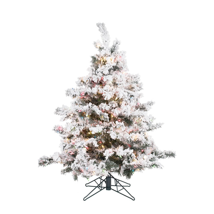4'6"Hx44"W Flocked Alaskan Pine Artificial Christmas Tree, LED Pre-Lit (Multicolor) -White - A806347LED